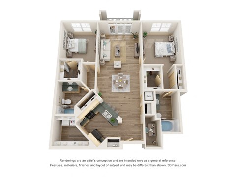 Floor plan for 2 beds, 2 baths, 1380 sqft